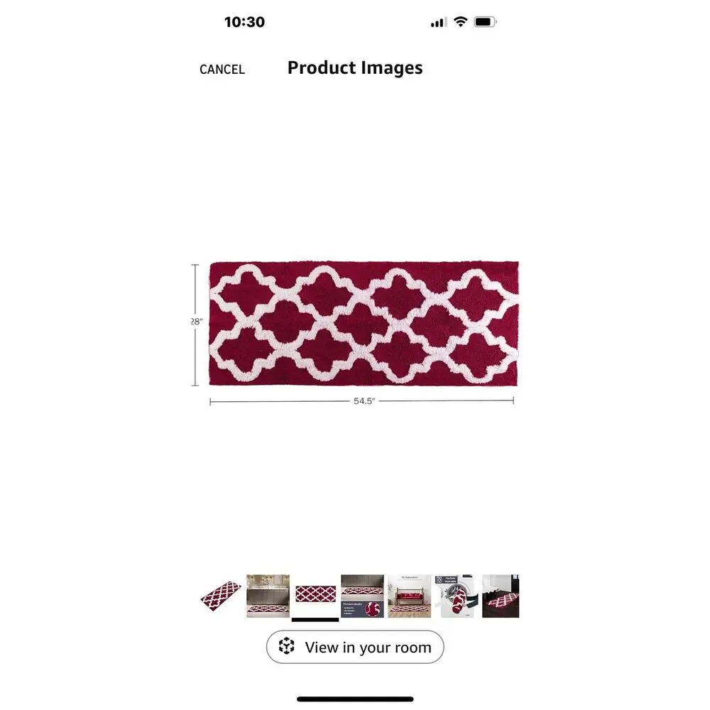 Bathroom Rug - 24 x 60 Inch Long Non Slip Bath Mat with Trellis Pattern Burgundy